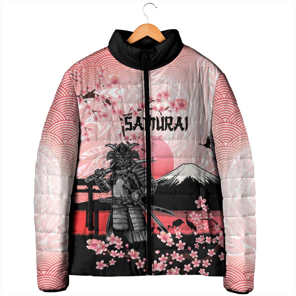 Personalised Japan Samurai Warrior Padded Jacket Japanese Cherry Blossom Polynesian Pattern - Polynesian Pride