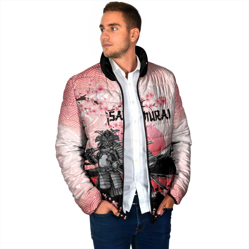 Personalised Japan Samurai Warrior Padded Jacket Japanese Cherry Blossom Polynesian Pattern - Polynesian Pride