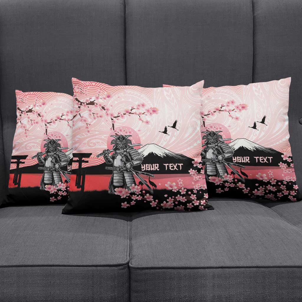 Personalised Japan Samurai Warrior Pillow Cover Japanese Cherry Blossom Polynesian Pattern - Polynesian Pride