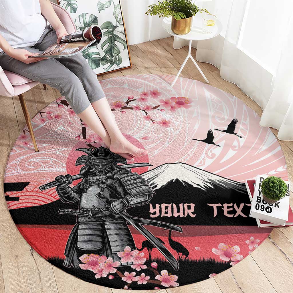 Personalised Japan Samurai Warrior Round Carpet Japanese Cherry Blossom Polynesian Pattern - Polynesian Pride