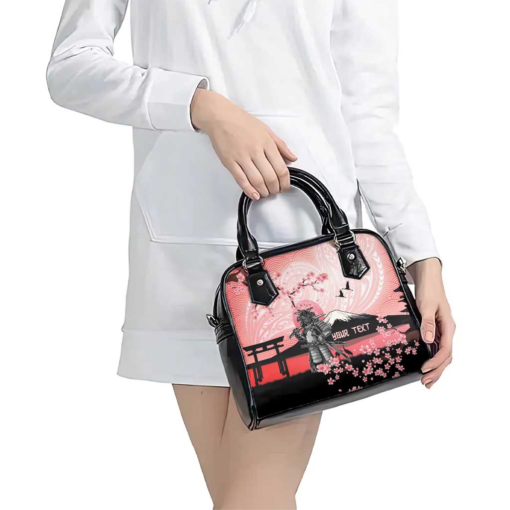 Personalised Japan Samurai Warrior Shoulder Handbag Japanese Cherry Blossom Polynesian Pattern - Polynesian Pride