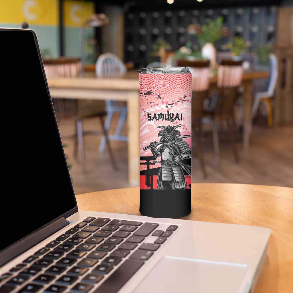Personalised Japan Samurai Warrior Skinny Tumbler Japanese Cherry Blossom Polynesian Pattern - Polynesian Pride