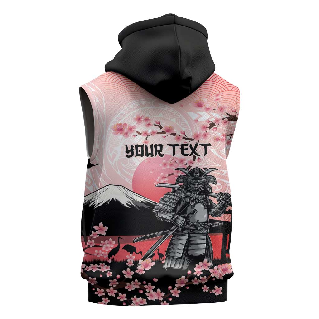 Personalised Japan Samurai Warrior Sleeveless Hoodie Japanese Cherry Blossom Polynesian Pattern - Polynesian Pride