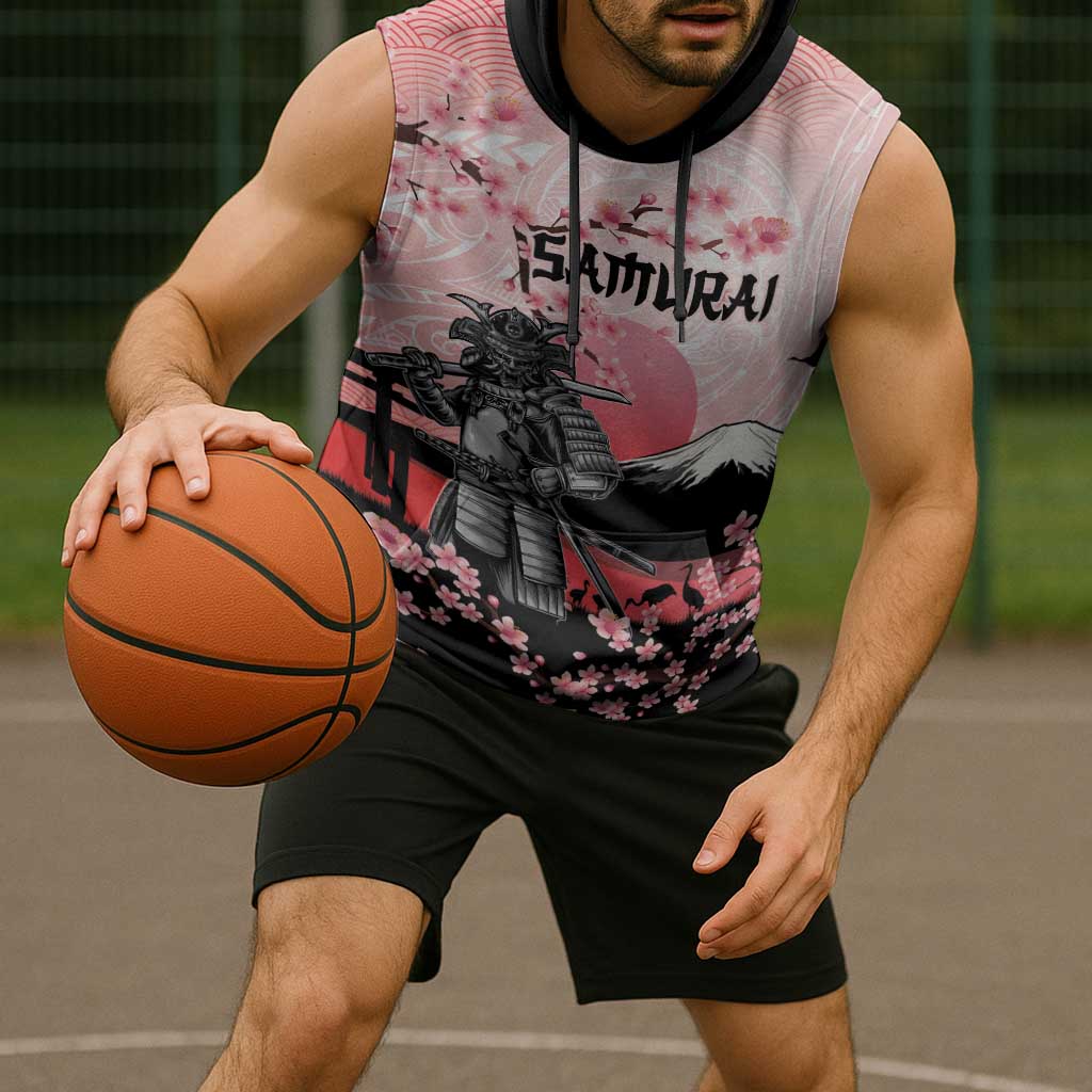 Personalised Japan Samurai Warrior Sleeveless Hoodie Japanese Cherry Blossom Polynesian Pattern - Polynesian Pride