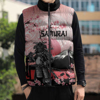 Personalised Japan Samurai Warrior Sleeveless Puffer Jacket Japanese Cherry Blossom Polynesian Pattern - Polynesian Pride