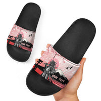 Personalised Japan Samurai Warrior Slide Sandals Japanese Cherry Blossom Polynesian Pattern - Polynesian Pride