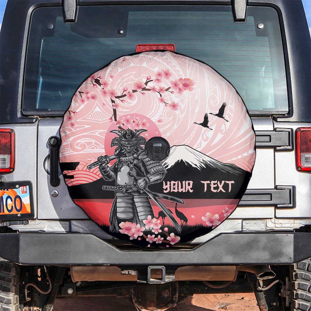Personalised Japan Samurai Warrior Spare Tire Cover Japanese Cherry Blossom Polynesian Pattern - Polynesian Pride
