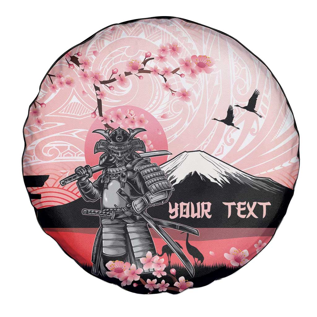 Personalised Japan Samurai Warrior Spare Tire Cover Japanese Cherry Blossom Polynesian Pattern - Polynesian Pride