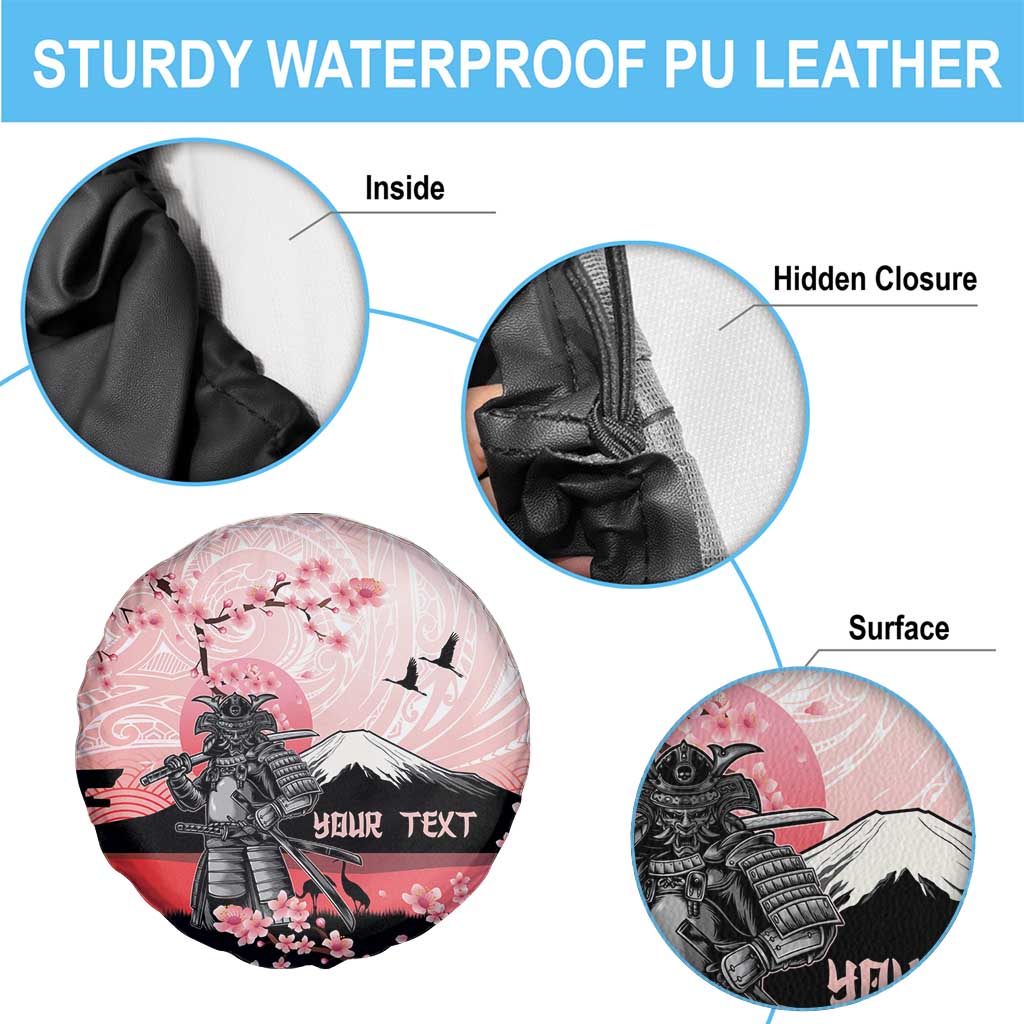 Personalised Japan Samurai Warrior Spare Tire Cover Japanese Cherry Blossom Polynesian Pattern - Polynesian Pride