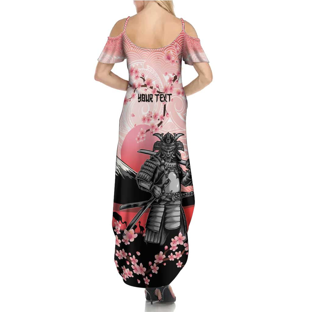 Personalised Japan Samurai Warrior Summer Maxi Dress Japanese Cherry Blossom Polynesian Pattern - Polynesian Pride