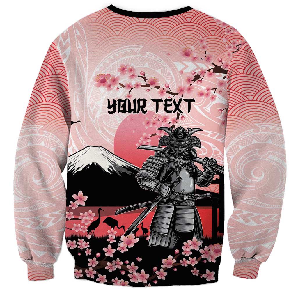 Personalised Japan Samurai Warrior Sweatshirt Japanese Cherry Blossom Polynesian Pattern - Polynesian Pride