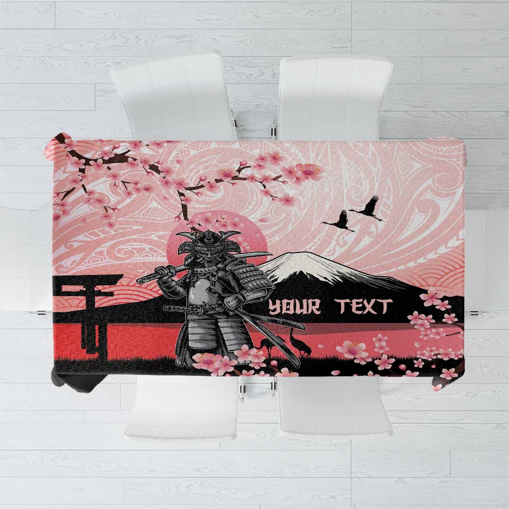 Personalised Japan Samurai Warrior Tablecloth Japanese Cherry Blossom Polynesian Pattern - Polynesian Pride