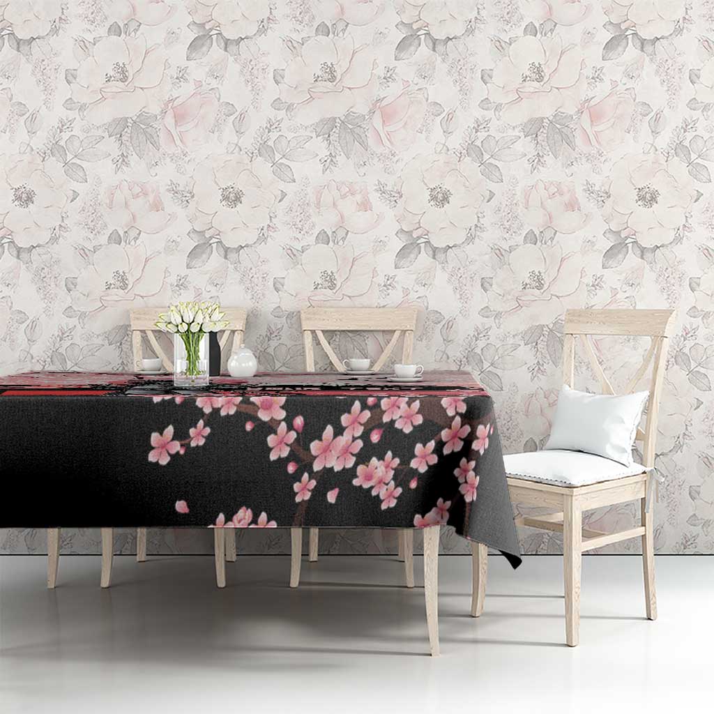 Personalised Japan Samurai Warrior Tablecloth Japanese Cherry Blossom Polynesian Pattern - Polynesian Pride