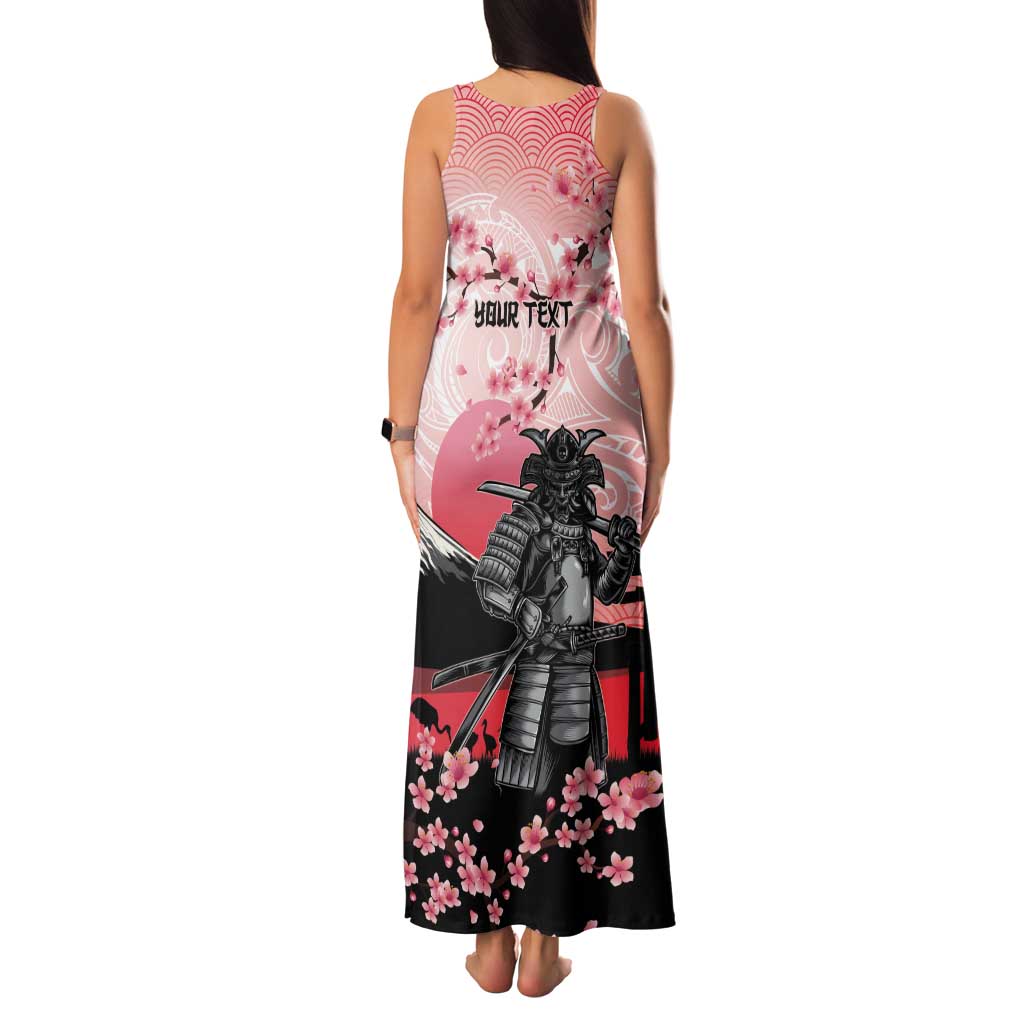 Personalised Japan Samurai Warrior Tank Maxi Dress Japanese Cherry Blossom Polynesian Pattern - Polynesian Pride