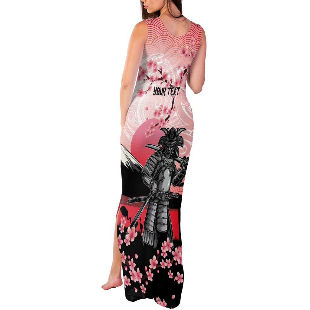 Personalised Japan Samurai Warrior Tank Maxi Dress Japanese Cherry Blossom Polynesian Pattern - Polynesian Pride