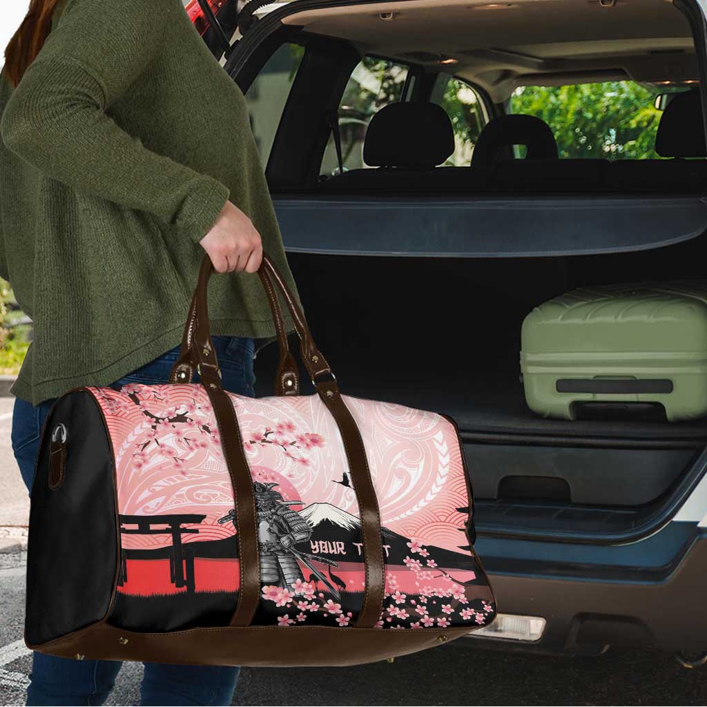 Personalised Japan Samurai Warrior Travel Bag Japanese Cherry Blossom Polynesian Pattern - Polynesian Pride