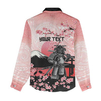 Personalised Japan Samurai Warrior Women Casual Shirt Japanese Cherry Blossom Polynesian Pattern - Polynesian Pride