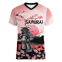 Personalised Japan Samurai Warrior Women V-Neck T-Shirt Japanese Cherry Blossom Polynesian Pattern LT14 Female Pink - Polynesian Pride