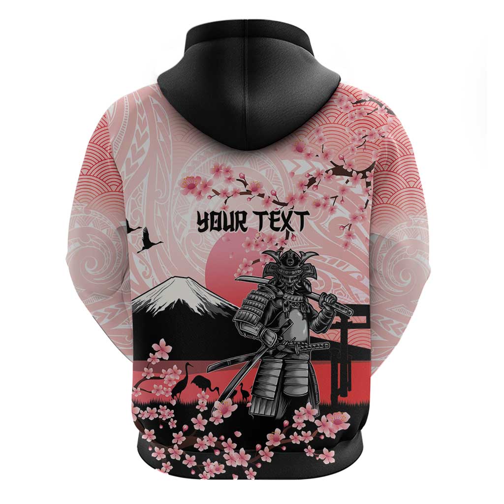 Personalised Japan Samurai Warrior Zip Hoodie Japanese Cherry Blossom Polynesian Pattern - Polynesian Pride