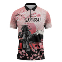 Personalised Japan Samurai Warrior Zipper Polo Shirt Japanese Cherry Blossom Polynesian Pattern - Polynesian Pride