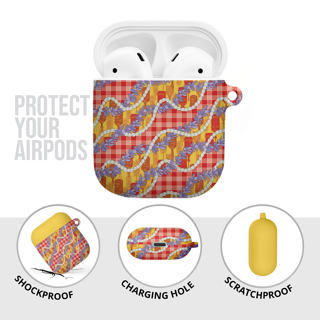 Hawaii Kahili Palaka Motifs AirPods Case Hawaiian Honohono Pikake Lei