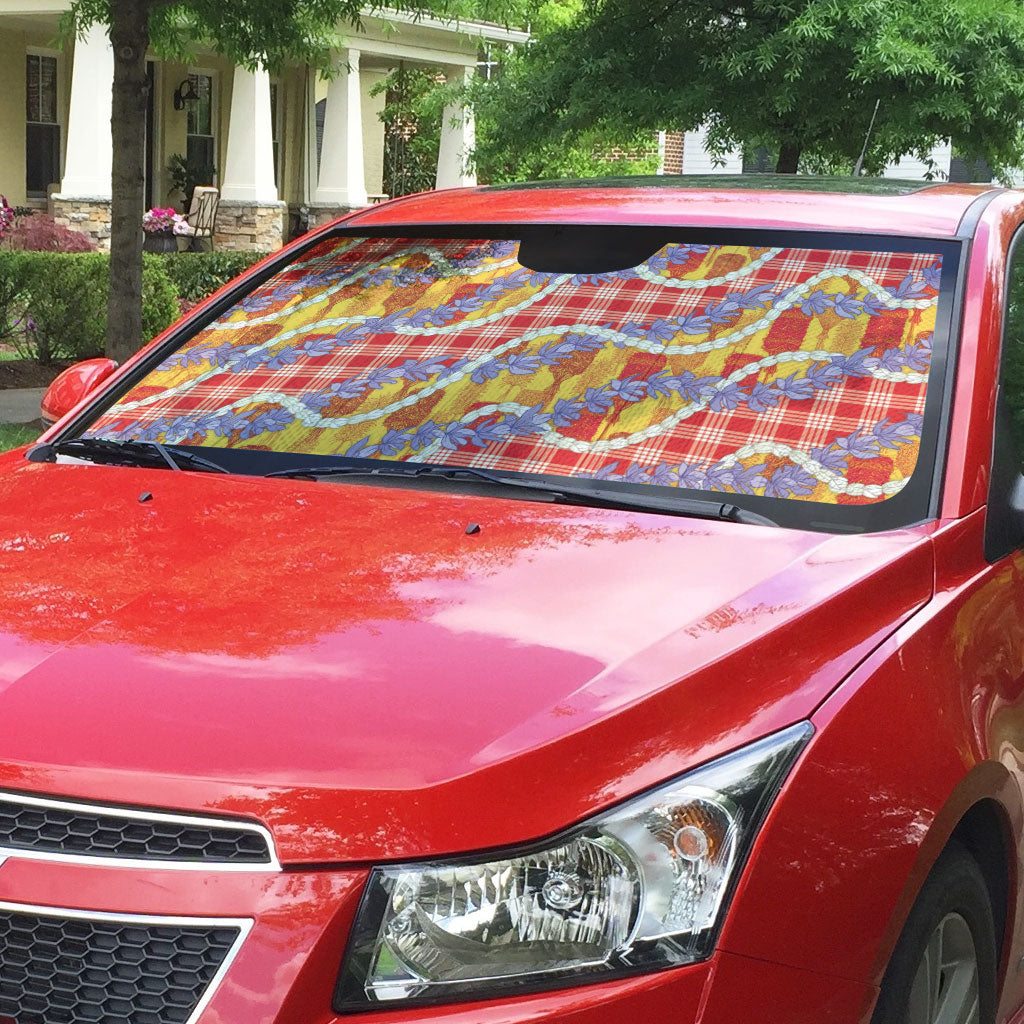 Hawaii Kahili Palaka Motifs Auto Sun Shade Hawaiian Honohono Pikake Lei