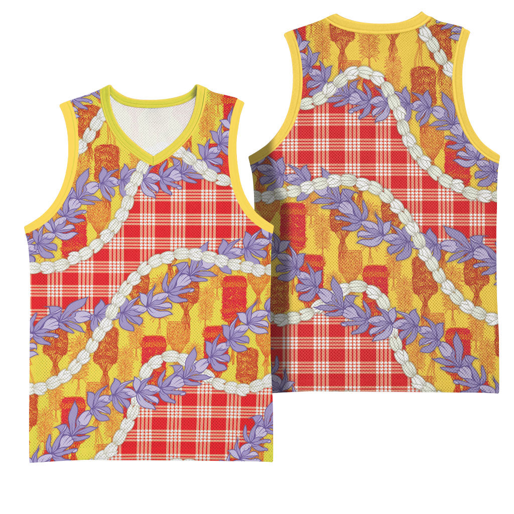 Hawaii Kahili Palaka Motifs Basketball Jersey Hawaiian Honohono Pikake Lei