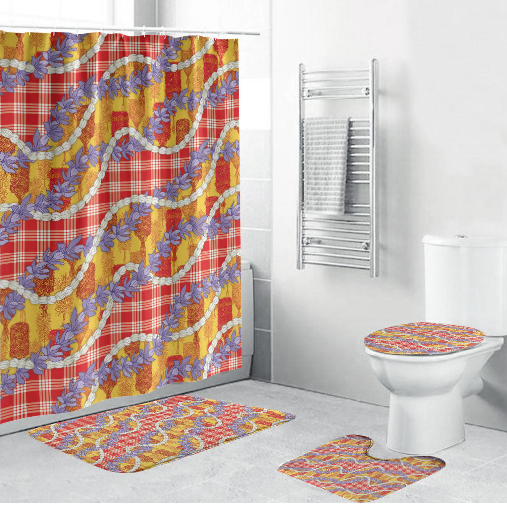 Hawaii Kahili Palaka Motifs Bathroom Set Hawaiian Honohono Pikake Lei