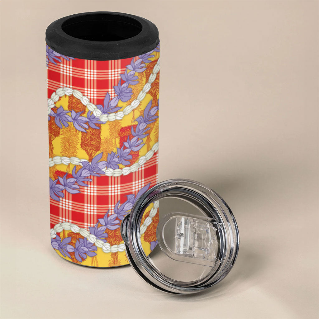 Hawaii Kahili Palaka Motifs 4 in 1 Can Cooler Tumbler Hawaiian Honohono Pikake Lei
