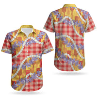 Hawaii Kahili Palaka Motifs Couples Matching Off Shoulder Short Dress and Hawaiian Shirt Hawaiian Honohono Pikake Lei LT14 - Polynesian Pride