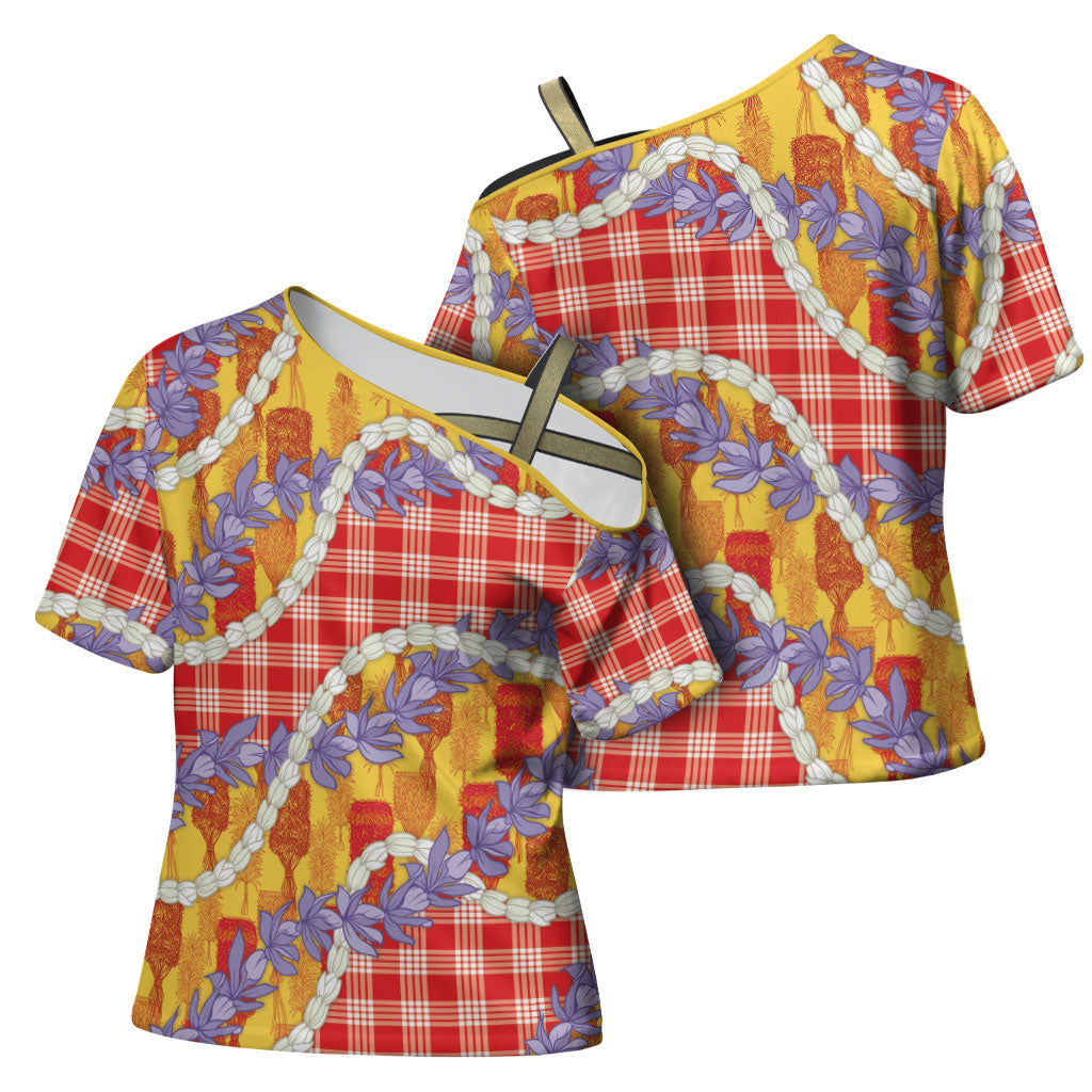 Hawaii Kahili Palaka Motifs Cross Shoulder Shirt Hawaiian Honohono Pikake Lei