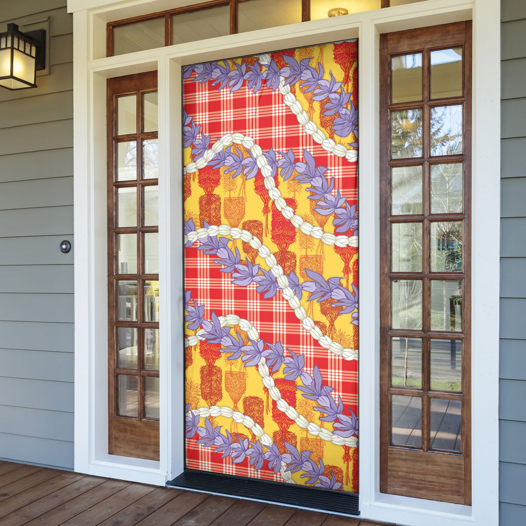 Hawaii Kahili Palaka Motifs Door Cover Hawaiian Honohono Pikake Lei