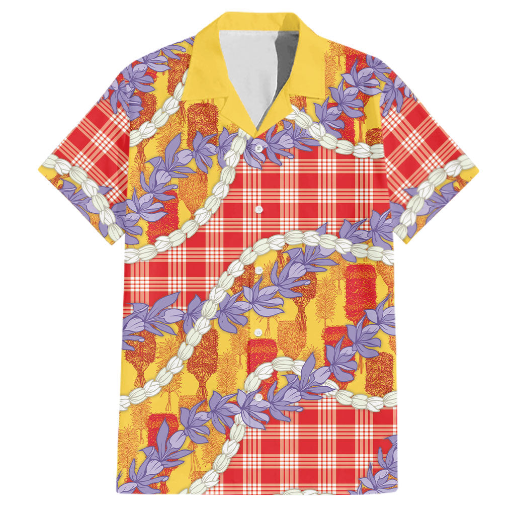 Hawaii Kahili Palaka Motifs Family Matching Long Sleeve Bodycon Dress and Hawaiian Shirt Hawaiian Honohono Pikake Lei