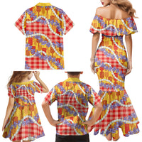 Hawaii Kahili Palaka Motifs Family Matching Mermaid Dress and Hawaiian Shirt Hawaiian Honohono Pikake Lei