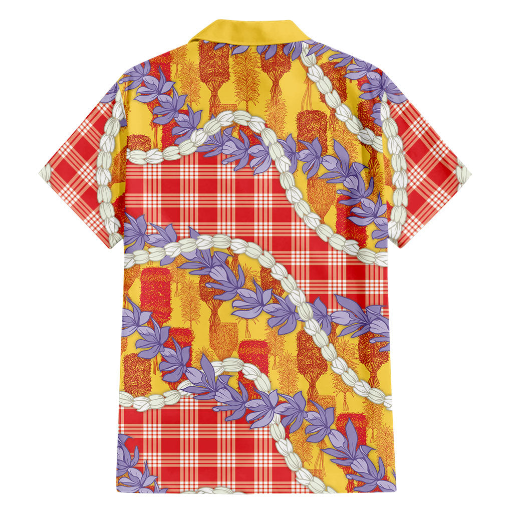 Hawaii Kahili Palaka Motifs Family Matching Mermaid Dress and Hawaiian Shirt Hawaiian Honohono Pikake Lei