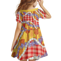 Hawaii Kahili Palaka Motifs Family Matching Off The Shoulder Long Sleeve Dress and Hawaiian Shirt Hawaiian Honohono Pikake Lei