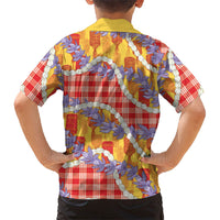 Hawaii Kahili Palaka Motifs Family Matching Off Shoulder Short Dress and Hawaiian Shirt Hawaiian Honohono Pikake Lei