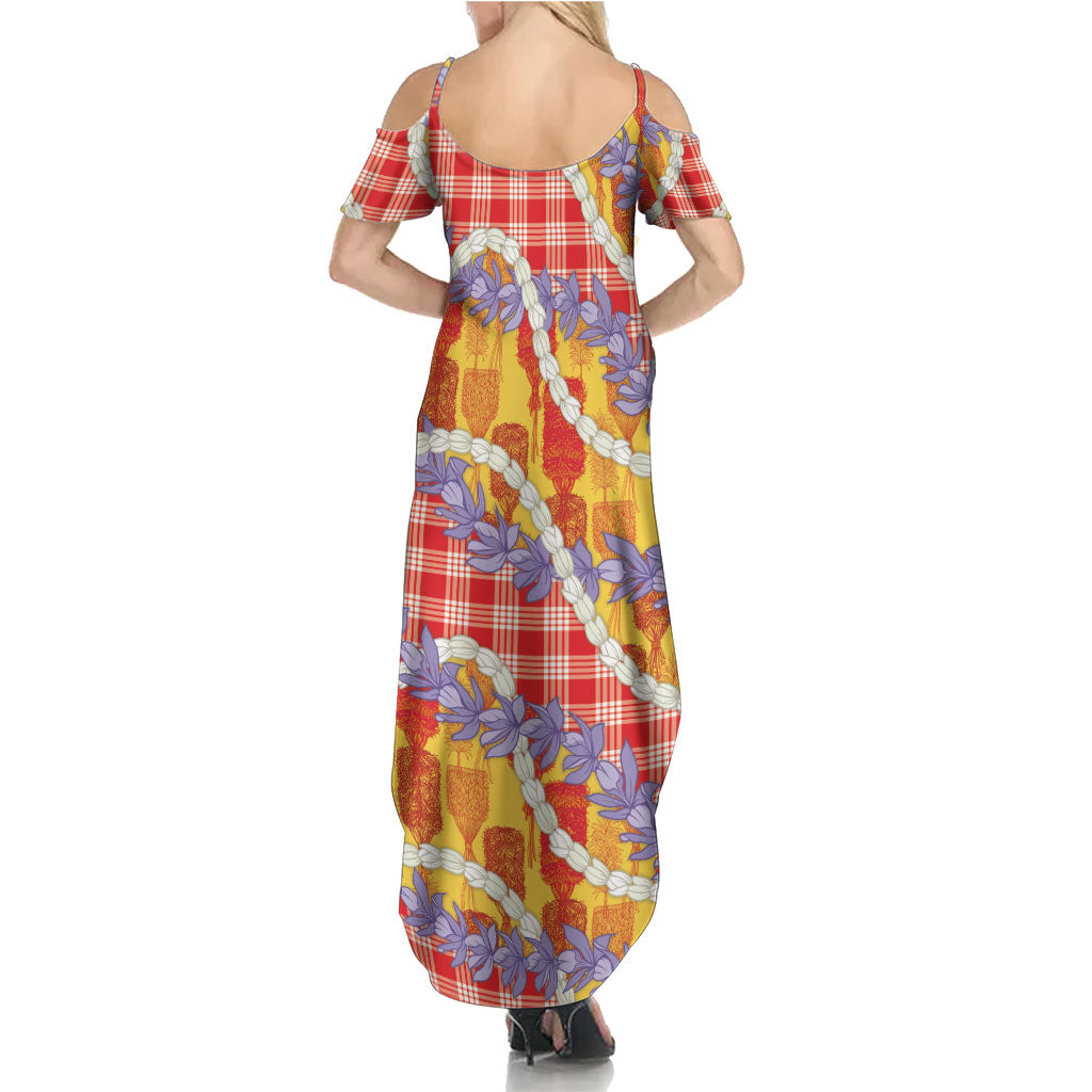 Hawaii Kahili Palaka Motifs Family Matching Summer Maxi Dress and Hawaiian Shirt Hawaiian Honohono Pikake Lei