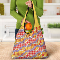 Hawaii Kahili Palaka Motifs Grocery Bag Hawaiian Honohono Pikake Lei