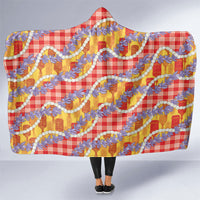 Hawaii Kahili Palaka Motifs Hooded Blanket Hawaiian Honohono Pikake Lei