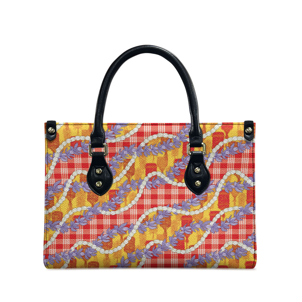 Hawaii Kahili Palaka Motifs Leather Bag Hawaiian Honohono Pikake Lei