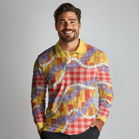 Hawaii Kahili Palaka Motifs Long Sleeve Polo Shirt Hawaiian Honohono Pikake Lei