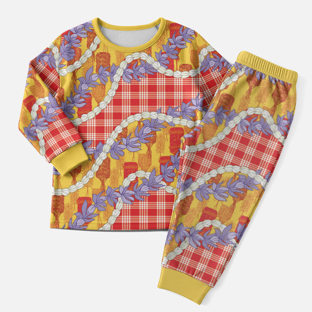 Hawaii Kahili Palaka Motifs Christmas Pajama Set Hawaiian Honohono Pikake Lei LT14 Men Red - Polynesian Pride
