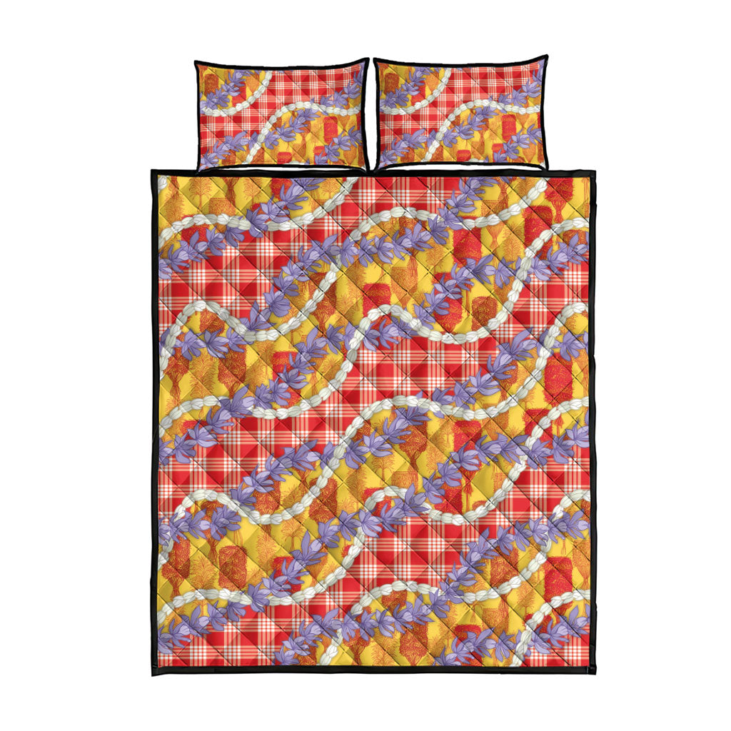 Hawaii Kahili Palaka Motifs Quilt Bed Set Hawaiian Honohono Pikake Lei