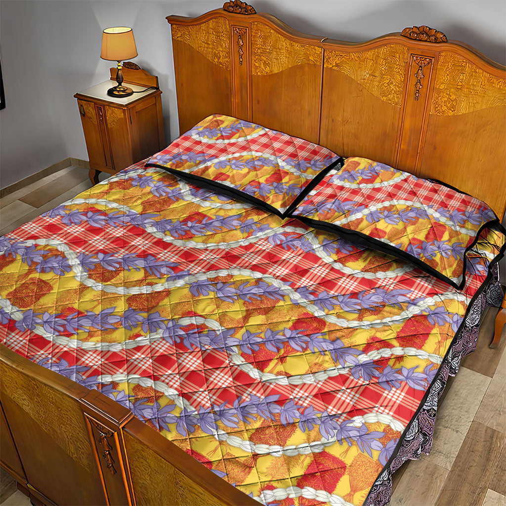 Hawaii Kahili Palaka Motifs Quilt Bed Set Hawaiian Honohono Pikake Lei