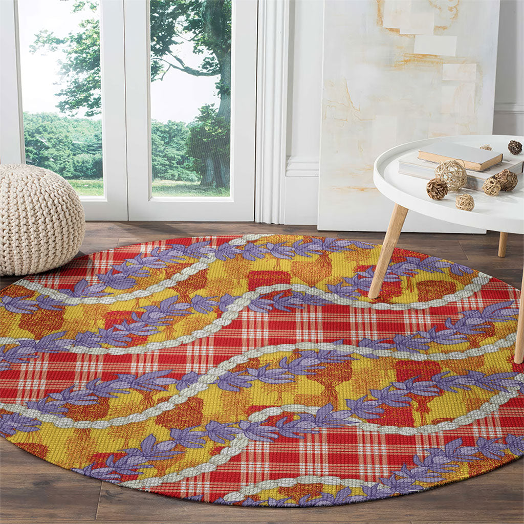 Hawaii Kahili Palaka Motifs Round Carpet Hawaiian Honohono Pikake Lei