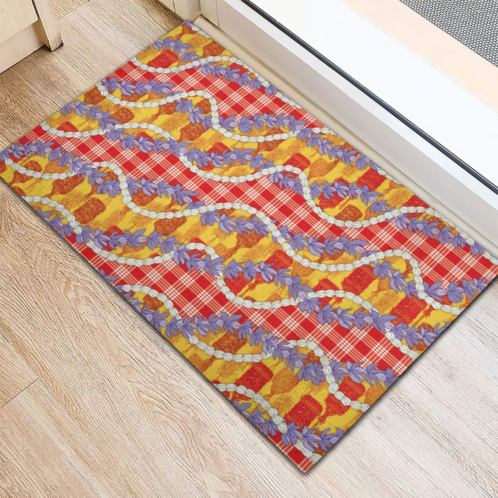 Hawaii Kahili Palaka Motifs Rubber Doormat Hawaiian Honohono Pikake Lei