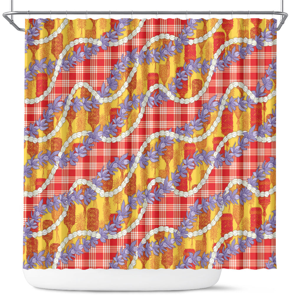 Hawaii Kahili Palaka Motifs Shower Curtain Hawaiian Honohono Pikake Lei