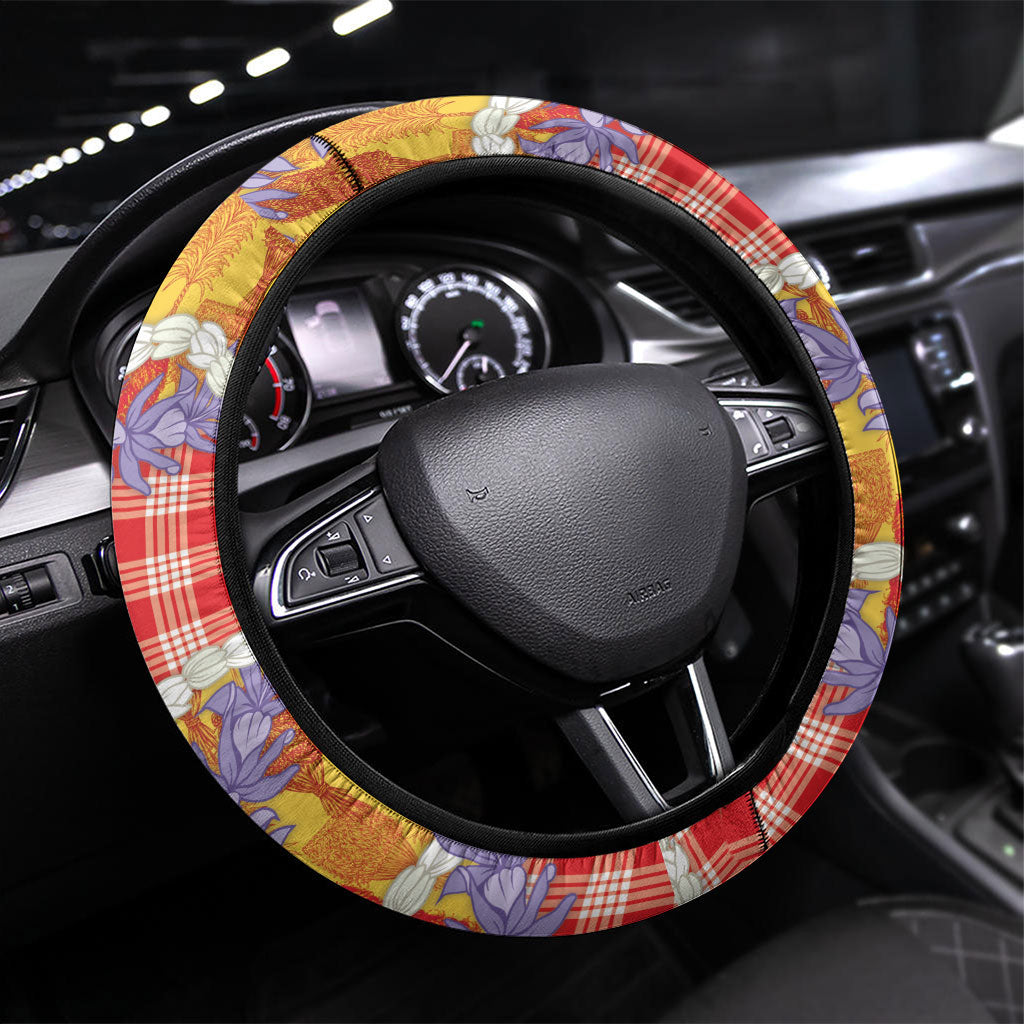 Hawaii Kahili Palaka Motifs Steering Wheel Cover Hawaiian Honohono Pikake Lei