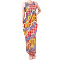 Hawaii Kahili Palaka Motifs Tank Maxi Dress Hawaiian Honohono Pikake Lei